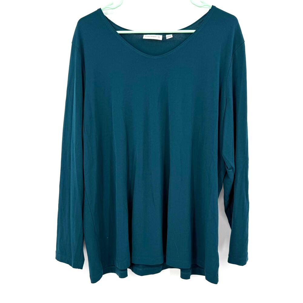 Susan Graver‎ Size 1X Long Sleeve Blouse Top Shirt Tee Teal Green Blue Casual